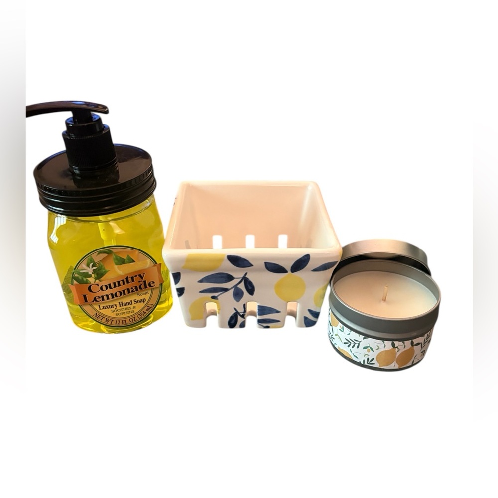 Porcelain Berry Basket with Lemon Handwash and Lemon Candle. - Picture 2 of 10